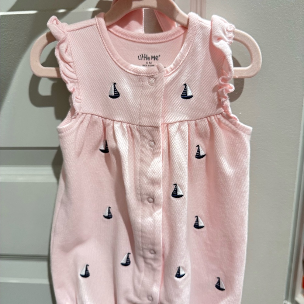 Little Me Pink Baby Romper with Sailboat Design